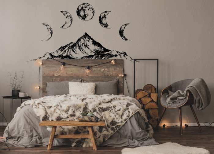 Sticker Berge und Mond im Schlafzimmer
